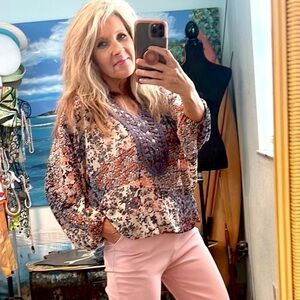 Coco Bianco,Boho, Floral,Crochet-Front Top Sz Small,Completely Lined,EUC,Size S